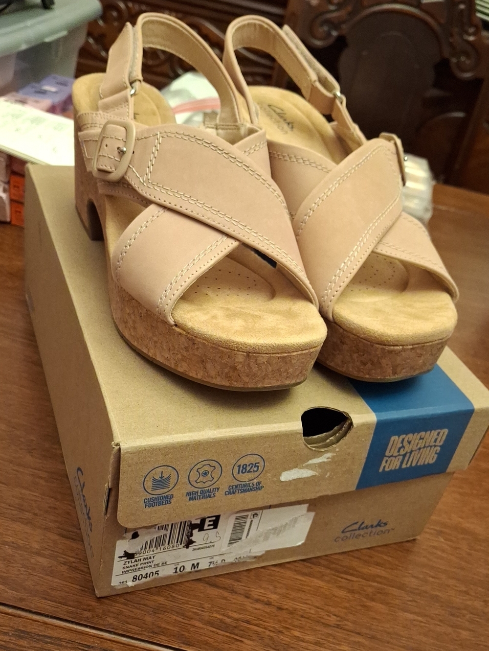 Clarks Cork Platform Nerisa West Slingback Sandals 10W New